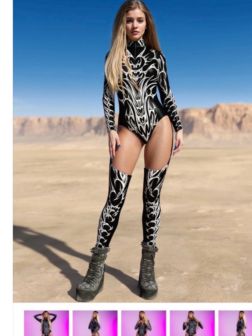 Candy Catz Black & White Abstract Print Long-Sleeve Bodysuit Burning Man